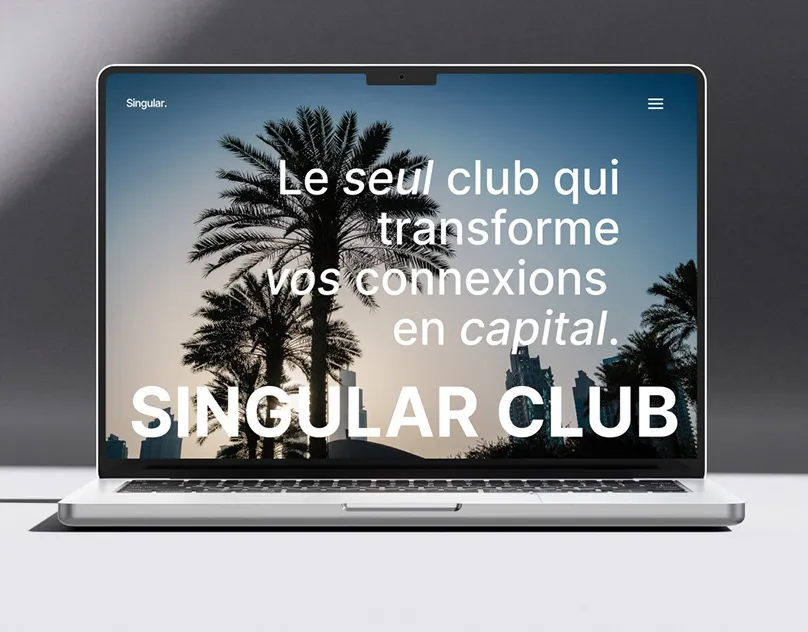 Interfaces du site The Singular Club sur fond sombre