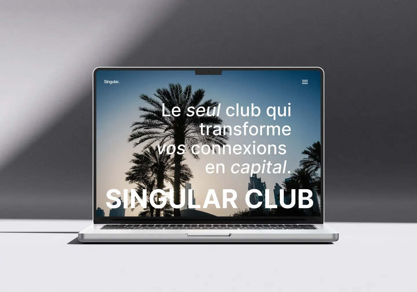 The Singular Club website screens, navigation and layout
